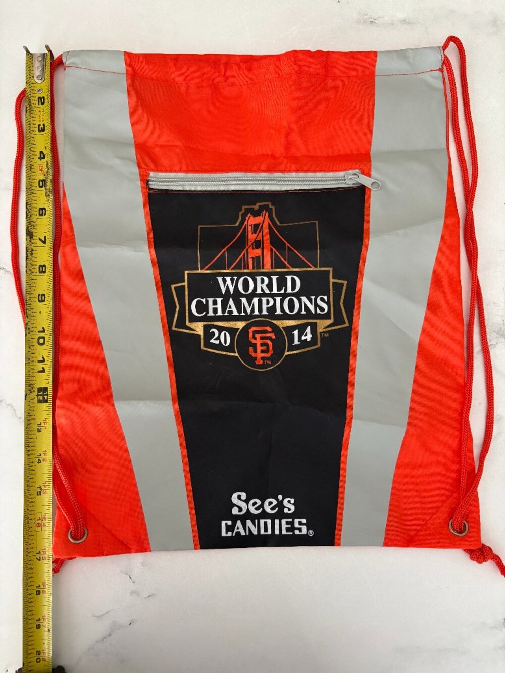 San Francisco Giants 2014 WORLD CHAMPIONS See's Drawstring Backpack Bag NEW